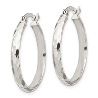 Sterling Silver Diamond-cut 4mm Hinged Bangle and 3x 25mm Hoop Earring Set view 3