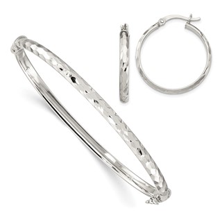 Sterling Silver D/C 4mm Bangle and 3mm Hoop Earring Set