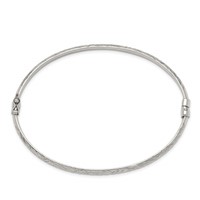 Sterling Silver Diamond-cut 4mm Hinged Bangle and 3x25mm Hoop Earring Set view 2
