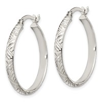 Sterling Silver Diamond-cut 4mm Hinged Bangle and 3x25mm Hoop Earring Set view 3