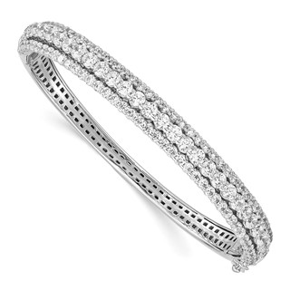 Sterling Shimmer Sterling Silver Rhodium-plated 116 Stone CZ Hinged Bangle Bracelet