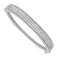 Sterling Shimmer Sterling Silver Rhodium-plated 137 Stone CZ Hinged Bangle Bracelet view 1