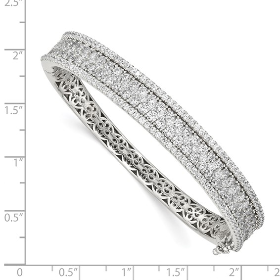 Sterling Shimmer Sterling Silver Rhodium-plated 215 Stone Pavé CZ Hinged Bangle Bracelet