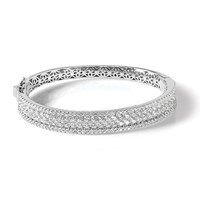Sterling Shimmer Sterling Silver Rhodium-plated 215 Stone Pavé CZ Hinged Bangle Bracelet view 4