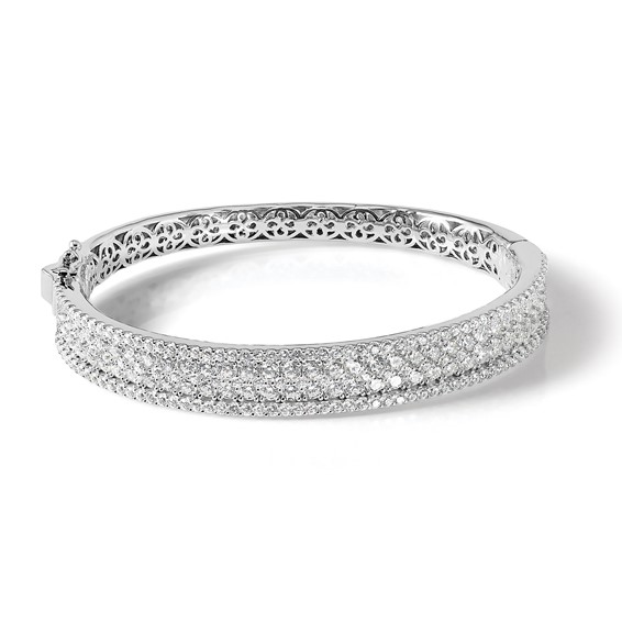 Sterling Shimmer Sterling Silver Rhodium-plated 215 Stone Pavé CZ Hinged Bangle Bracelet