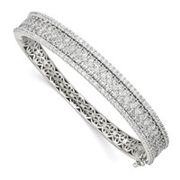Sterling Shimmer Sterling Silver Rhodium-plated 215 Stone Pavé CZ Hinged Bangle Bracelet view 1