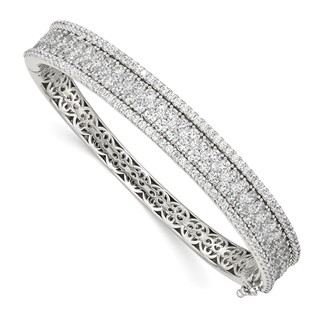 Sterling Shimmer Sterling Silver Rhodium-plated 215 Stone Pavé CZ Hinged Bangle Bracelet