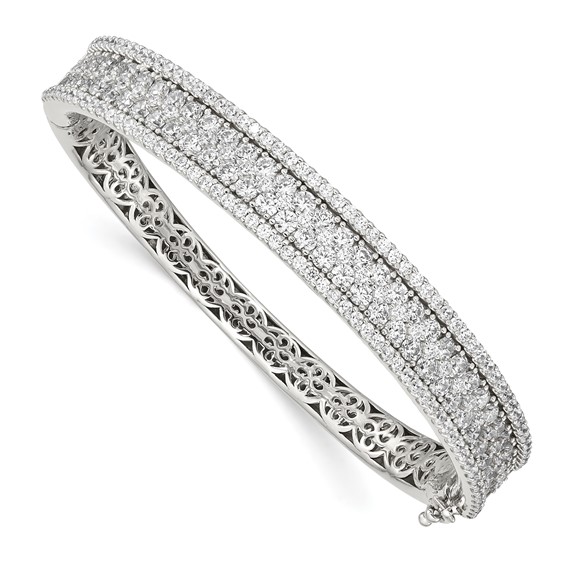 Sterling Shimmer Sterling Silver Rhodium-plated 215 Stone Pavé CZ Hinged Bangle Bracelet