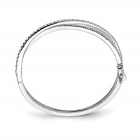 Sterling Shimmer Sterling Silver Rhodium-plated 177 Stone CZ Hinged Criss Cross Bangle Bracelet view 2