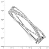 Sterling Shimmer Sterling Silver Rhodium-plated 177 Stone CZ Hinged Criss Cross Bangle Bracelet view 3