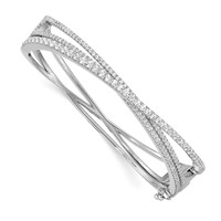Sterling Shimmer Sterling Silver Rhodium-plated 177 Stone CZ Hinged Criss Cross Bangle Bracelet view 1
