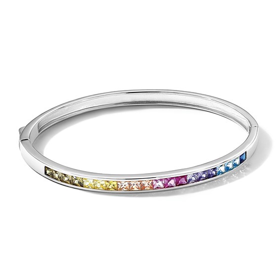 Prizma Sterling Silver Rhodium-plated Channel-Set Colorful CZ Hinged Bangle
