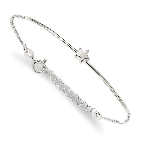 Sterling Silver Stars Bangle and Bracelet w/ 1" Ext. Two Piece Set