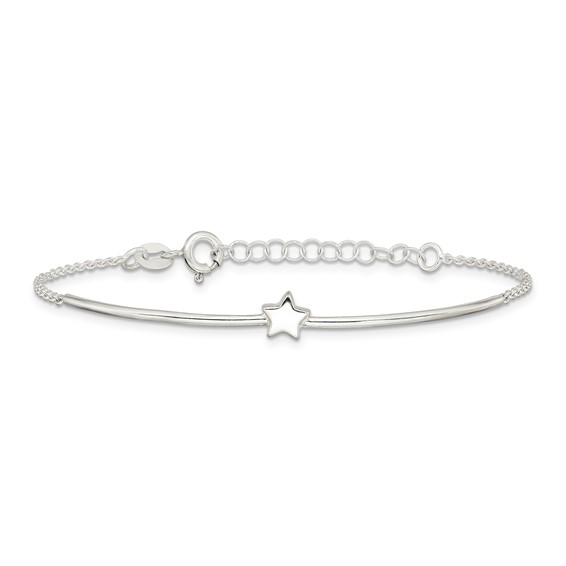Sterling Silver Stars Bangle and Bracelet w/ 1" Ext. Two Piece Set