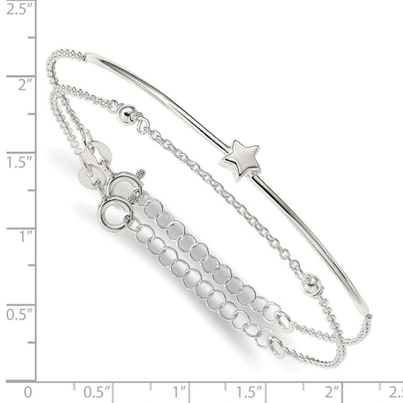 Sterling Silver Stars Bangle and Bracelet w/ 1" Ext. Two Piece Set