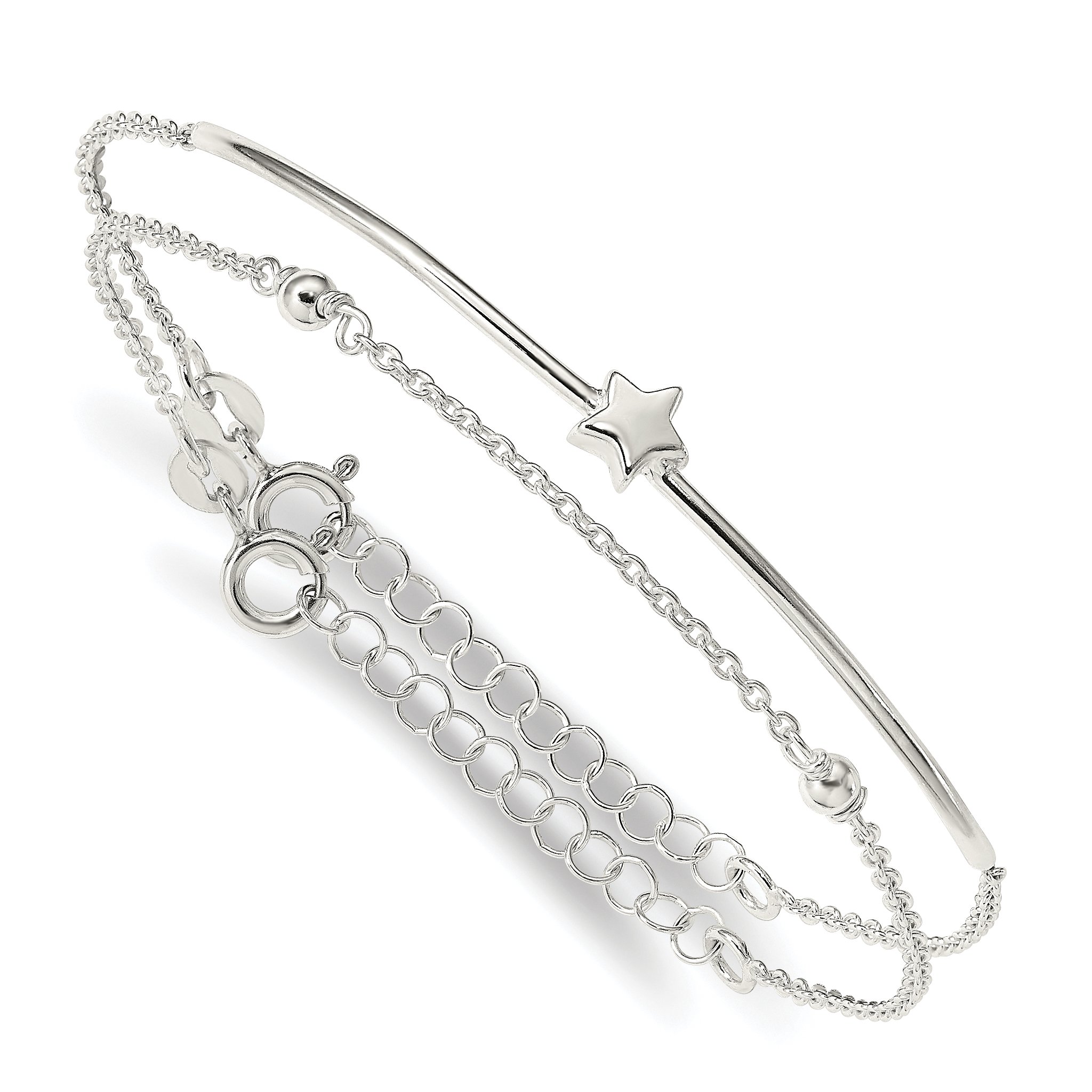 Sterling Silver Stars Bangle and Bracelet w/ 1 Ext. Two Piece Set (QB1356)