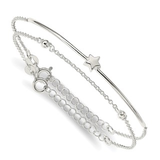 Sterling Silver Stars Bangle and Bracelet w/ 1" Ext. Two Piece Set