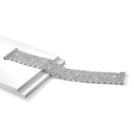 Sterling Shimmer Sterling Silver Rhodium-plated 6.75 inch 759 Stone CZ Mesh Bracelet
