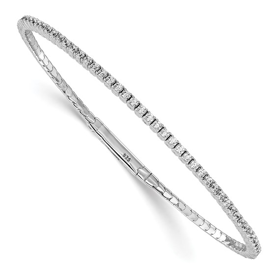 Sterling Shimmer Sterling Silver Rhodium-plated 85 Stone 1.7mm CZ 7 inch Flexible Bangle Bracelet