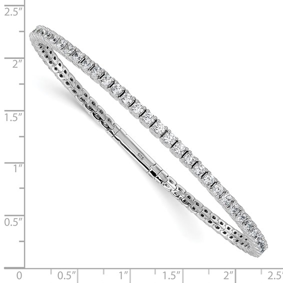 Sterling Silver Rhodium-plated CZ 8in Flexible Bangle Bracelet