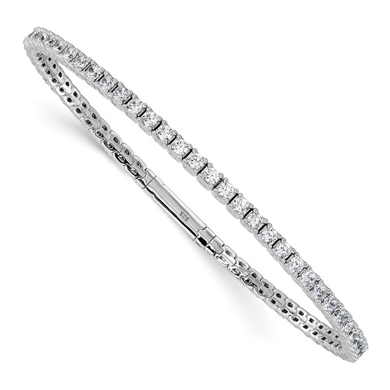 Sterling Silver Rhodium-plated CZ 8in Flexible Bangle Bracelet