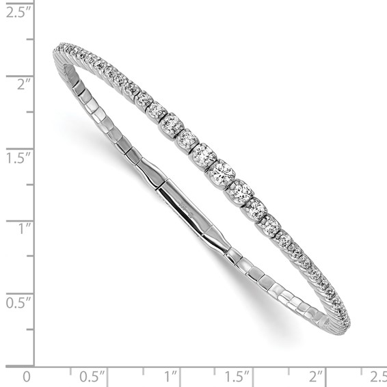 Sterling Shimmer Sterling Silver Rhodium-plated 61 Stone CZ Flexible Bangle Bracelet