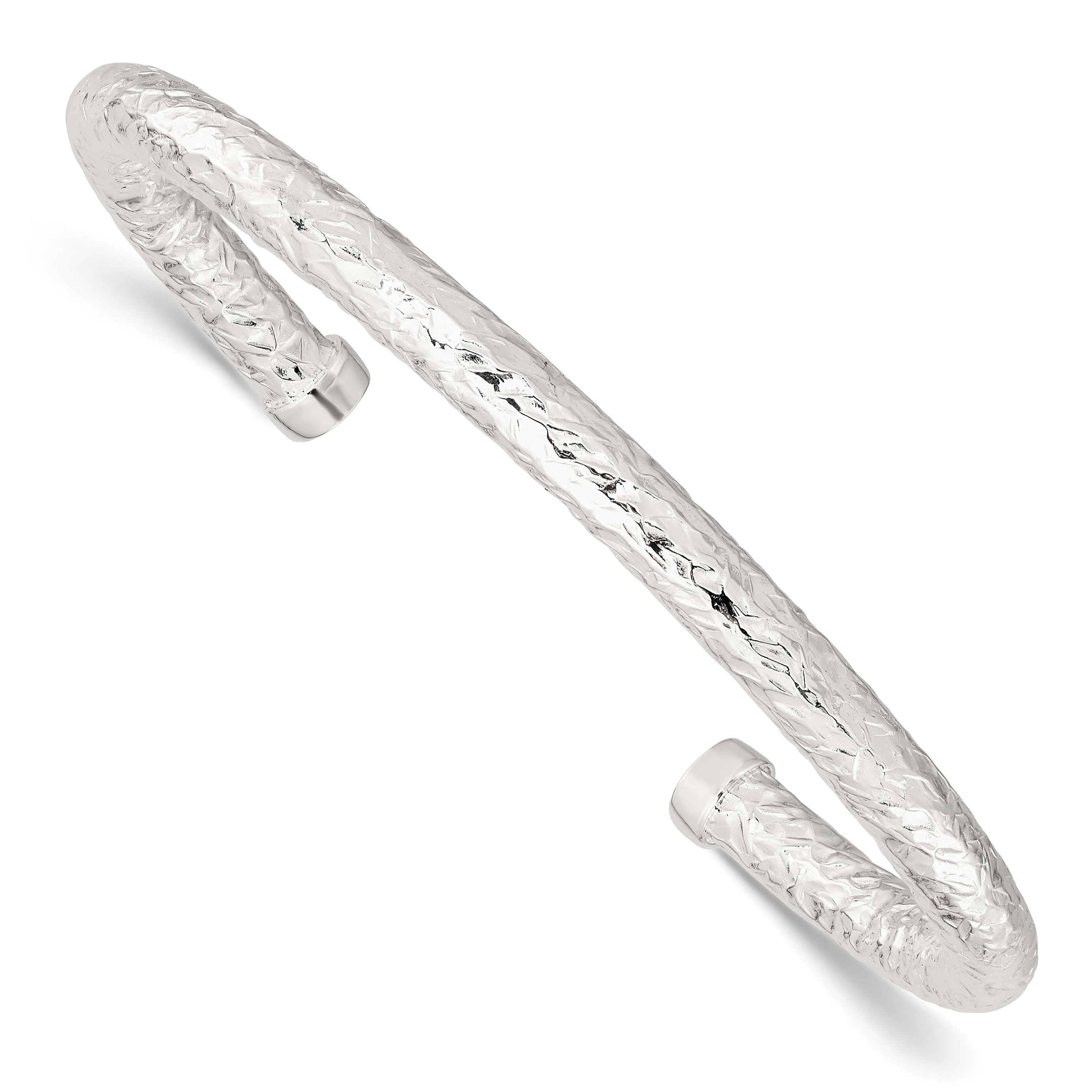 Sterling Silver Polished Textured Cuff Bangle (QB1366)