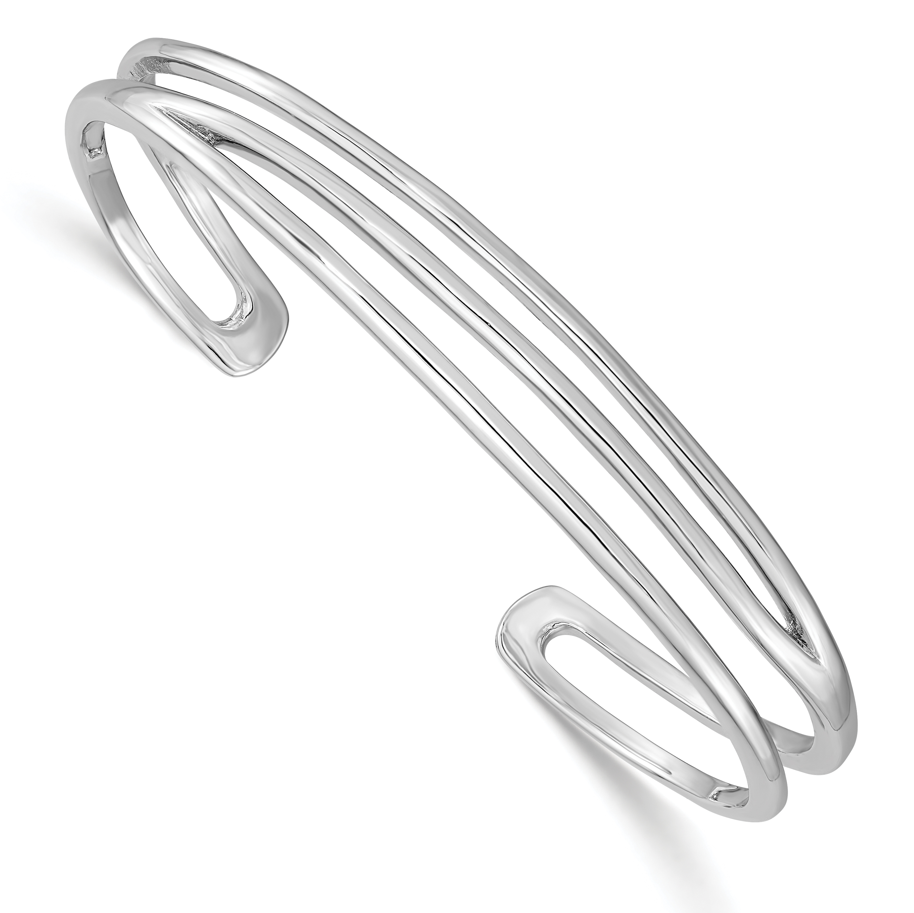 Sterling Silver RH-plated Polished Three Line Cuff Bangle (QB1370)