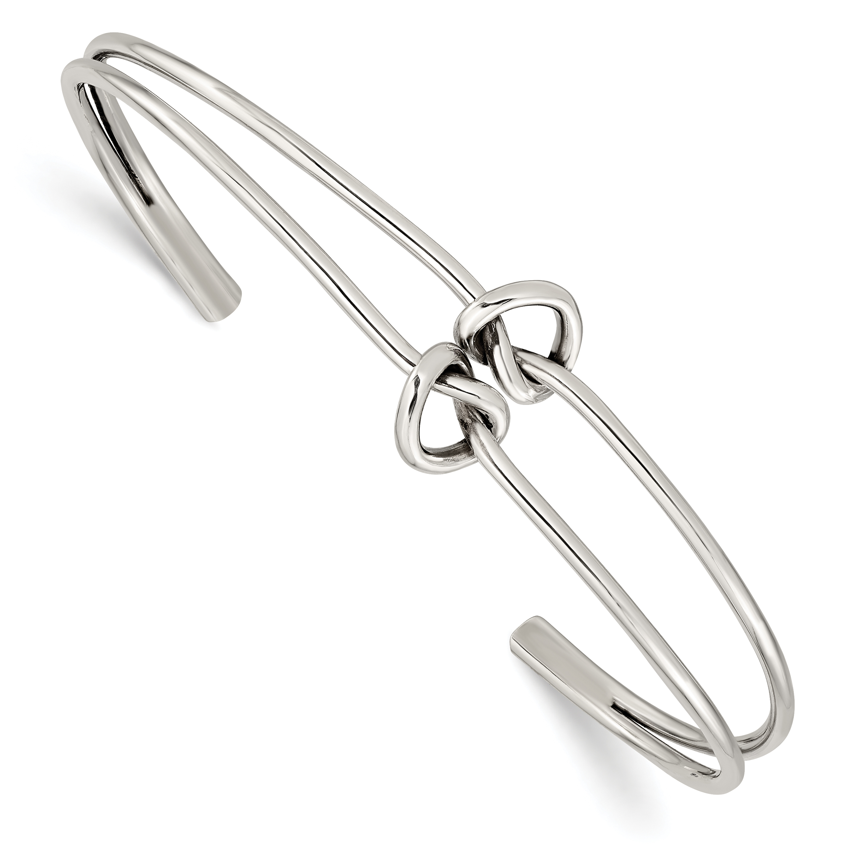 Sterling Silver Polished 2 Band Knotted Cuff Bangle (QB1372)