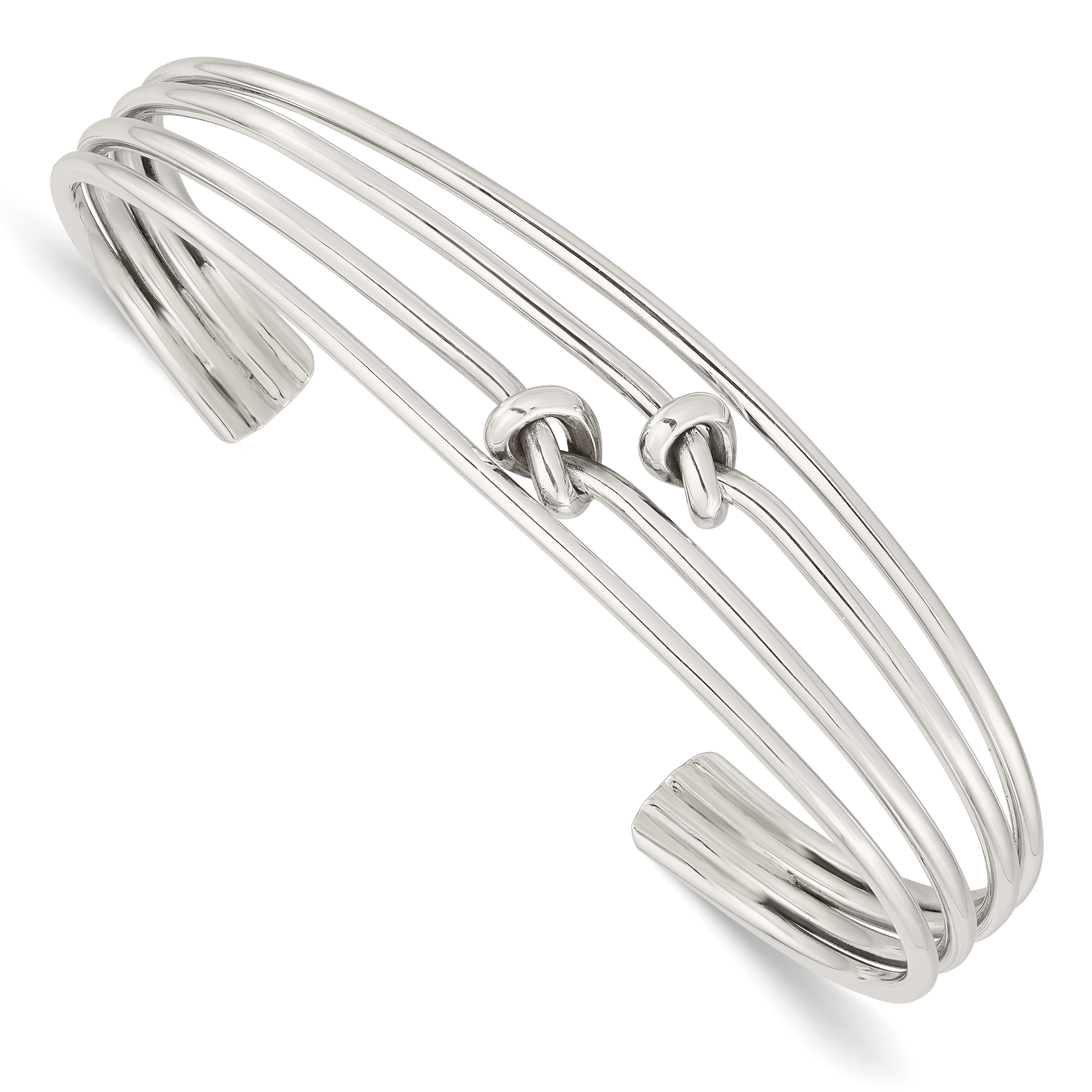 Sterling Silver Polished 4 Band Knots Cuff Bangle (QB1373)