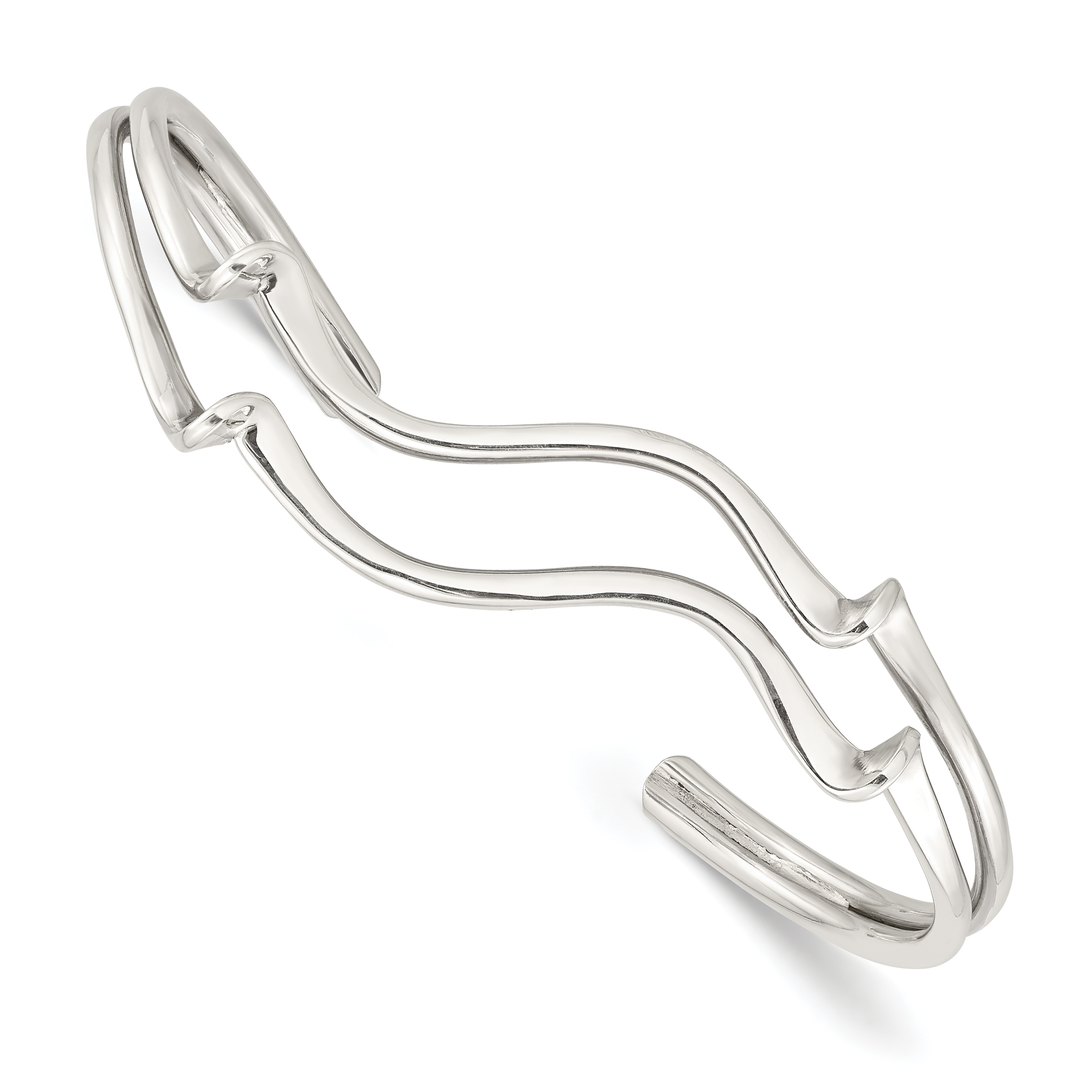 Sterling Silver Polished Wavy Cuff Bangle (QB1375)