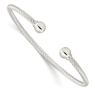 Sterling Silver Polished Twisted w/1 Thread Ball Cuff Bangle