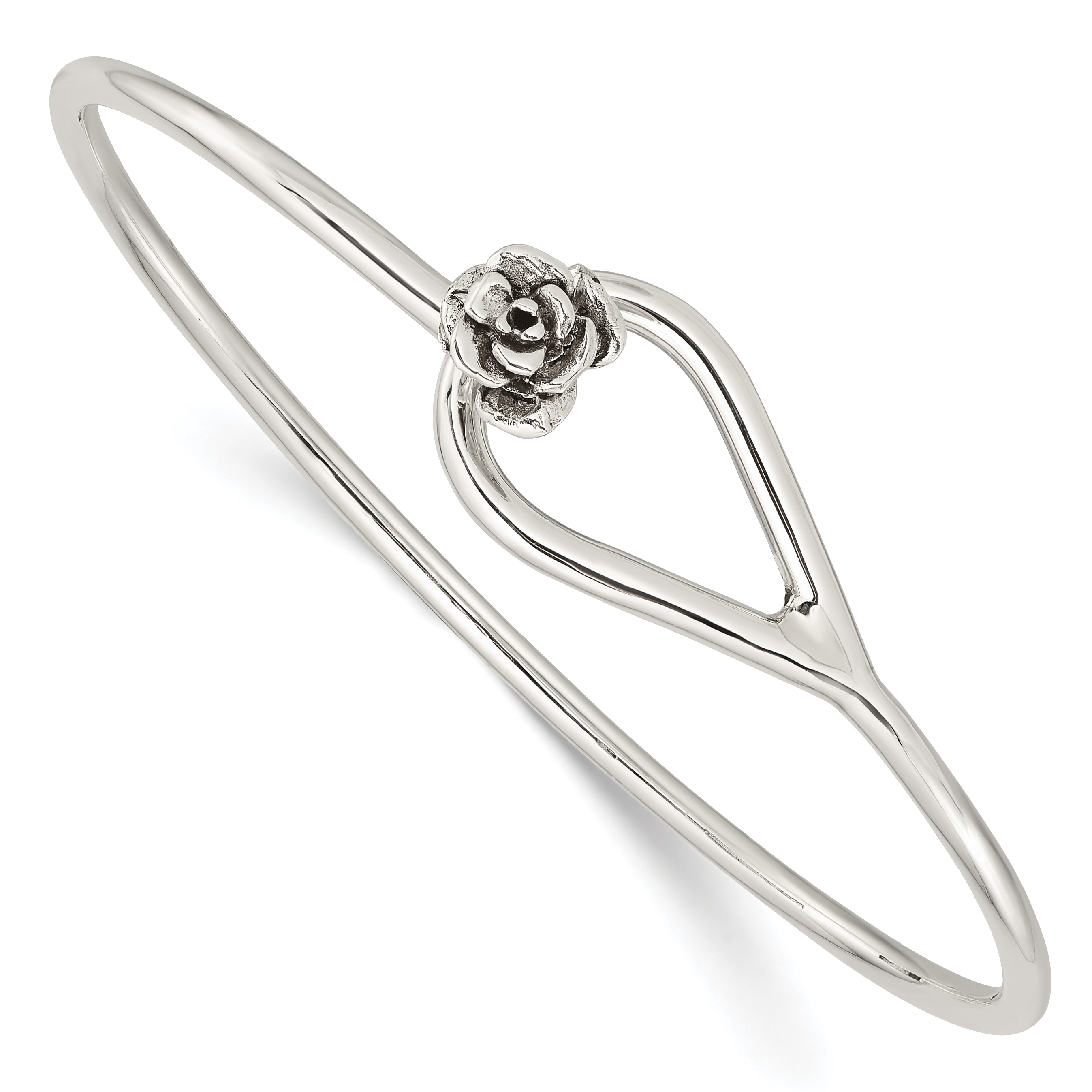 Sterling Silver Polished Flower Catch Bangle (QB1385)