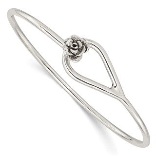 Sterling Silver Polished Flower Catch Bangle