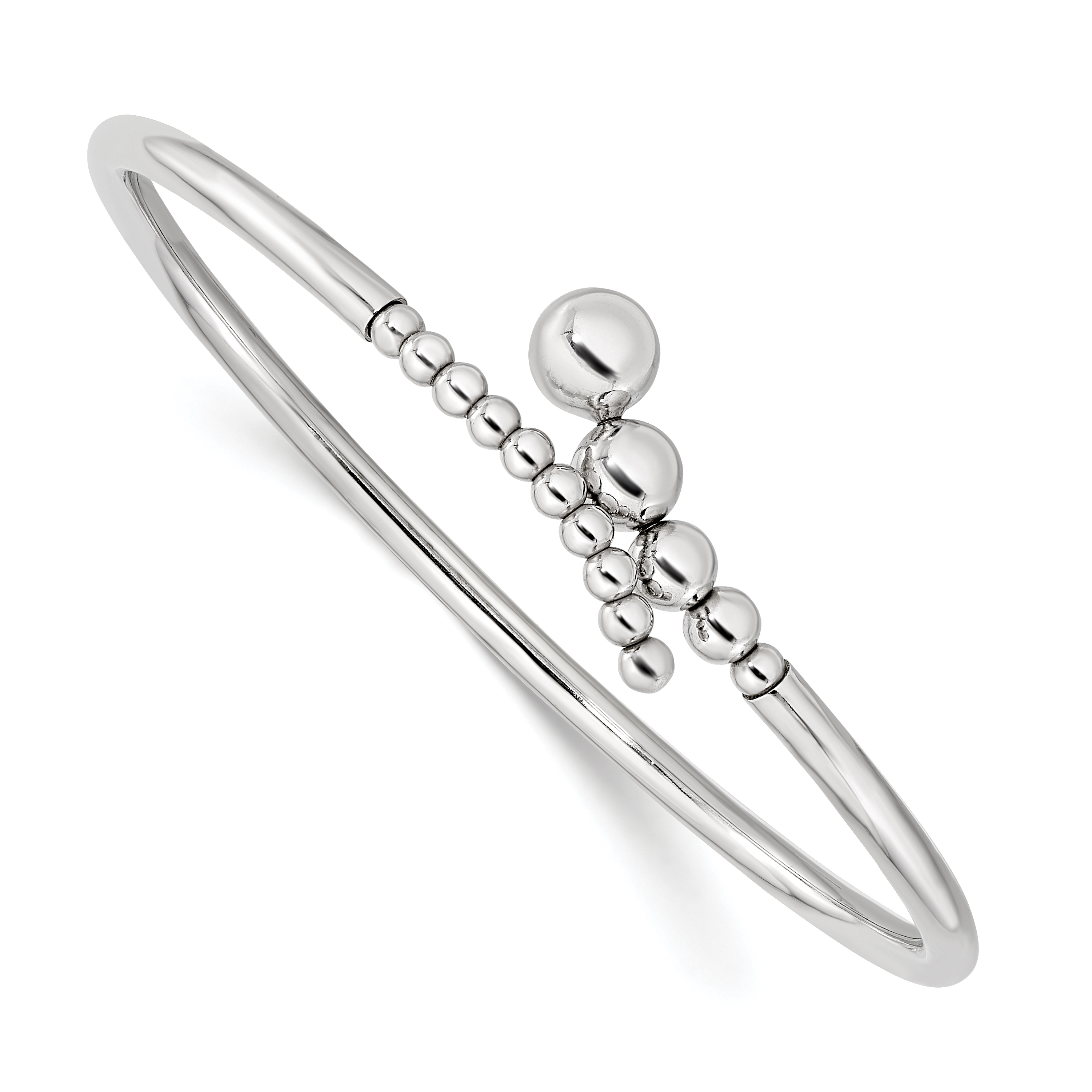 Sterling Silver Rhodium-plated Polished Beaded Flexible Bangle (QB1388)