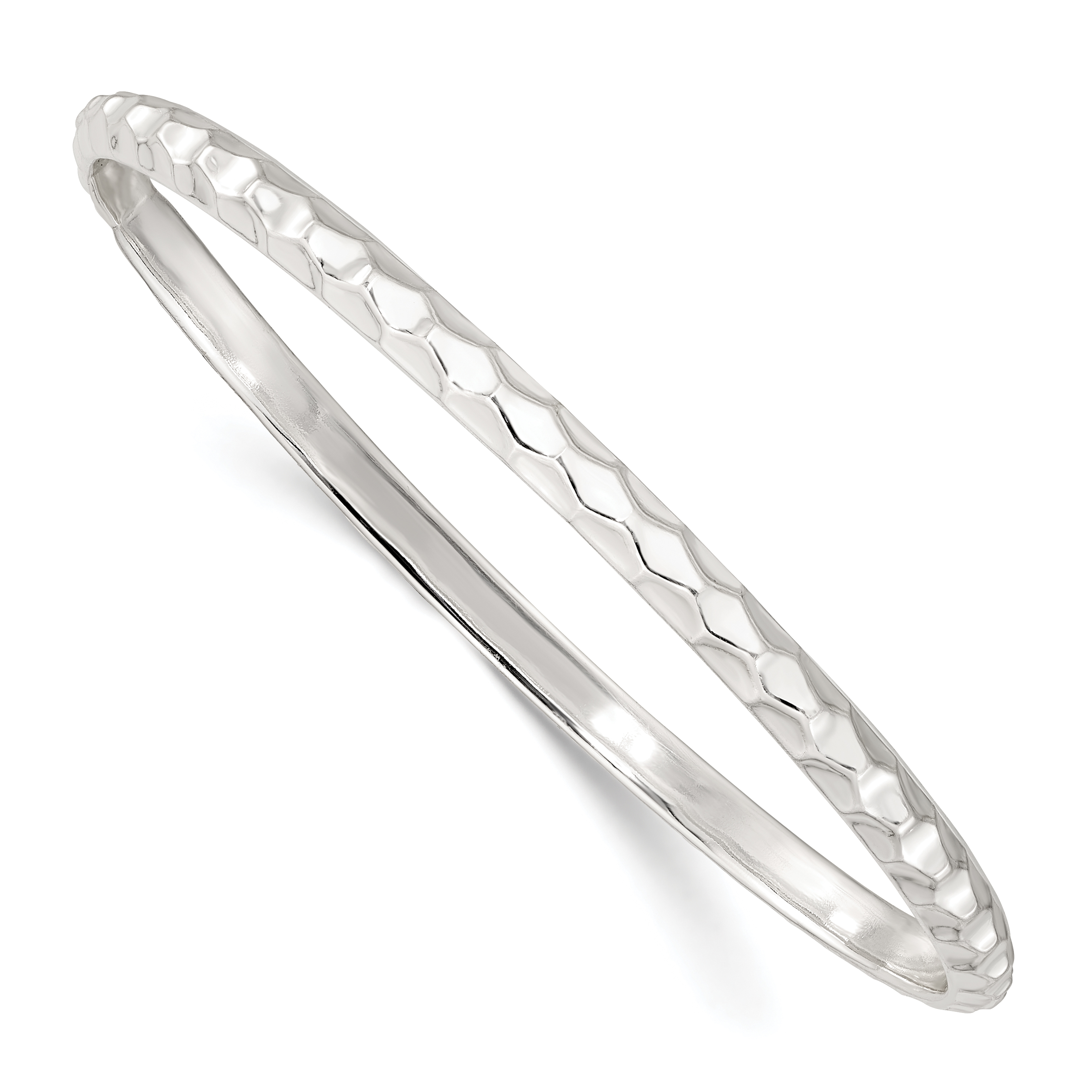 Sterling Silver Textured 4mm Slip-on Bangle (QB1389)