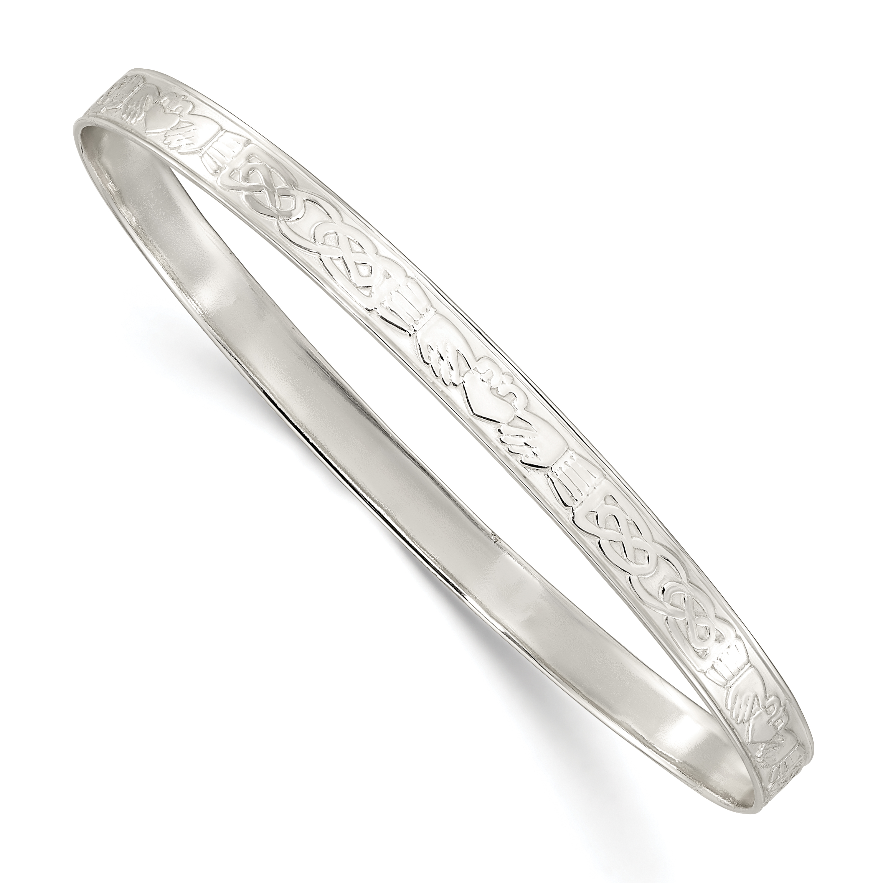 Sterling Silver Polished 5.25mm Claddagh Slip-on Bangle (QB1395)