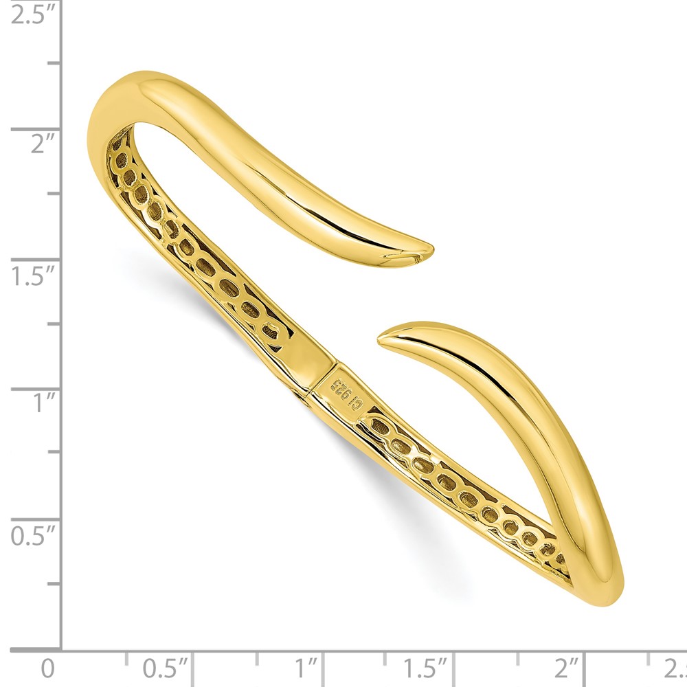 Sterling Silver Gold-tone Polished Wavy Hinged Bangle (QB1408)