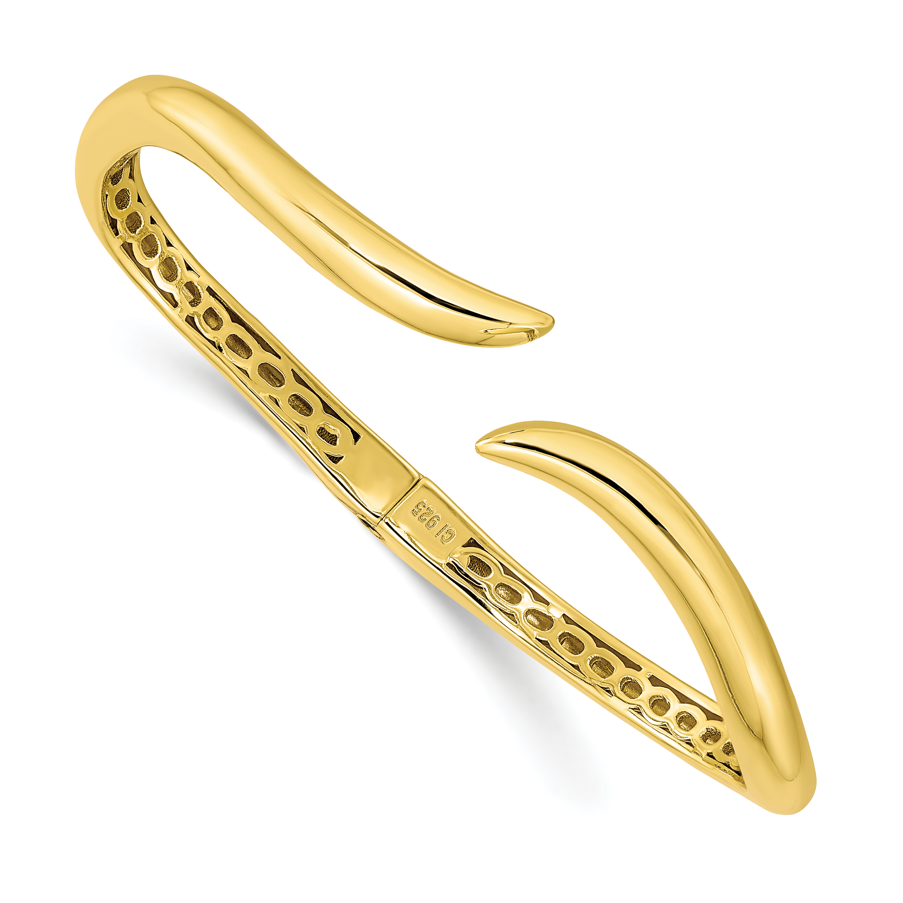 Sterling Silver Gold-tone Polished Wavy Hinged Bangle (QB1408)