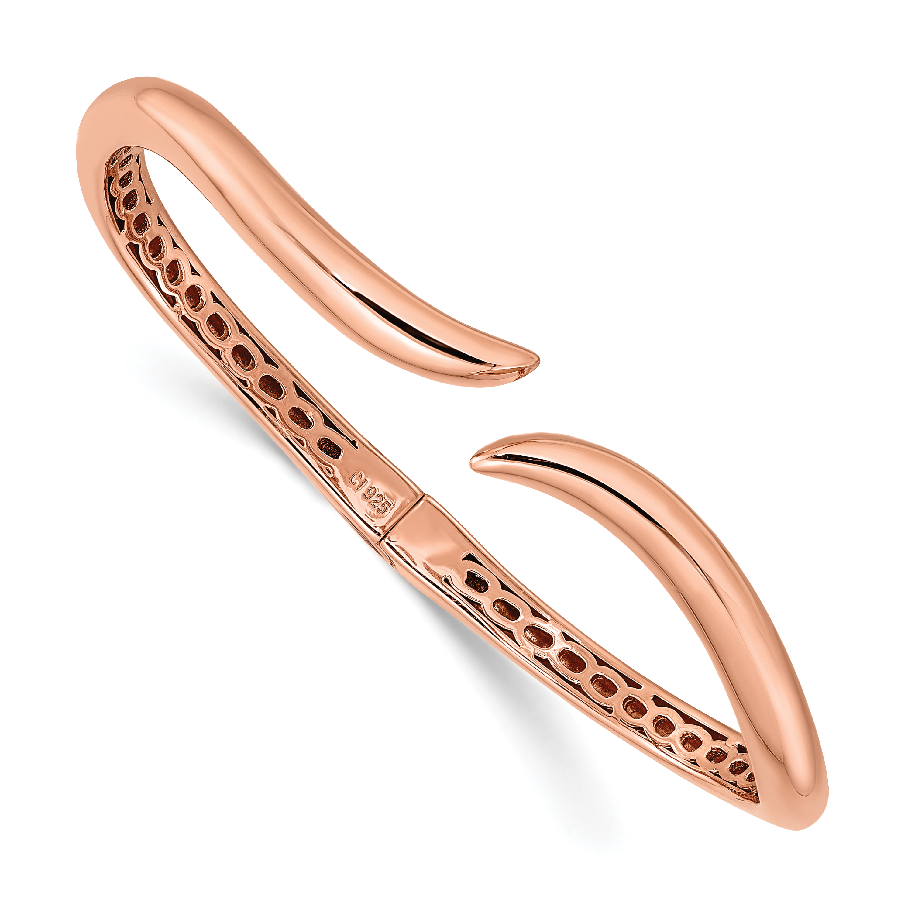 Sterling Silver Rose-tone Polished Wavy Hinged Bangle (QB1409)