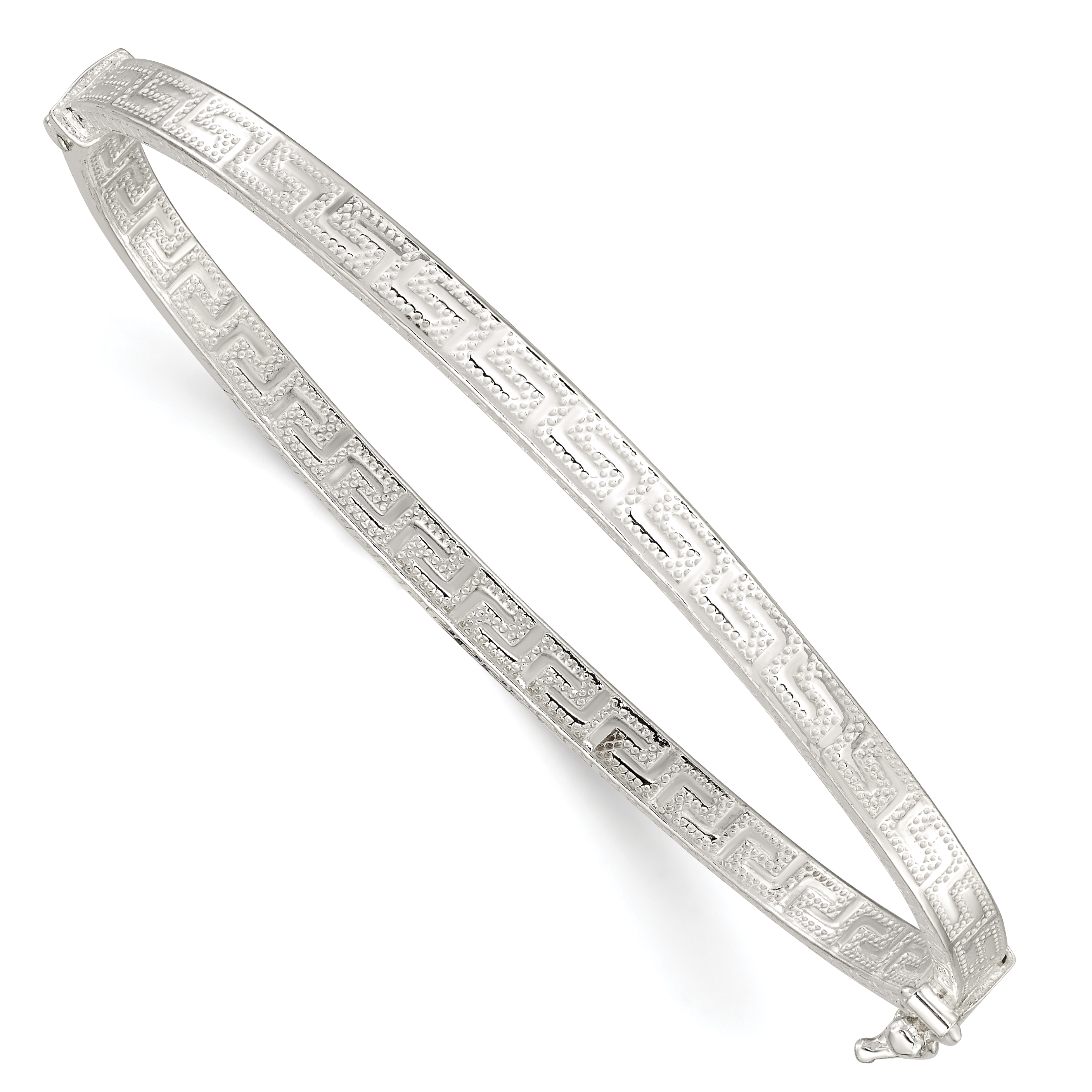 Sterling Silver Polished Greek Key Design Hinged Bangle (QB1420)