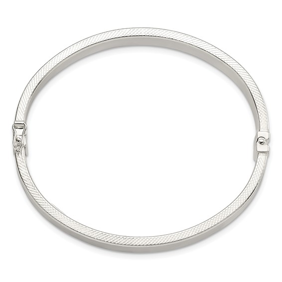 Sterling Silver Polished & Textured Hinged Bangle