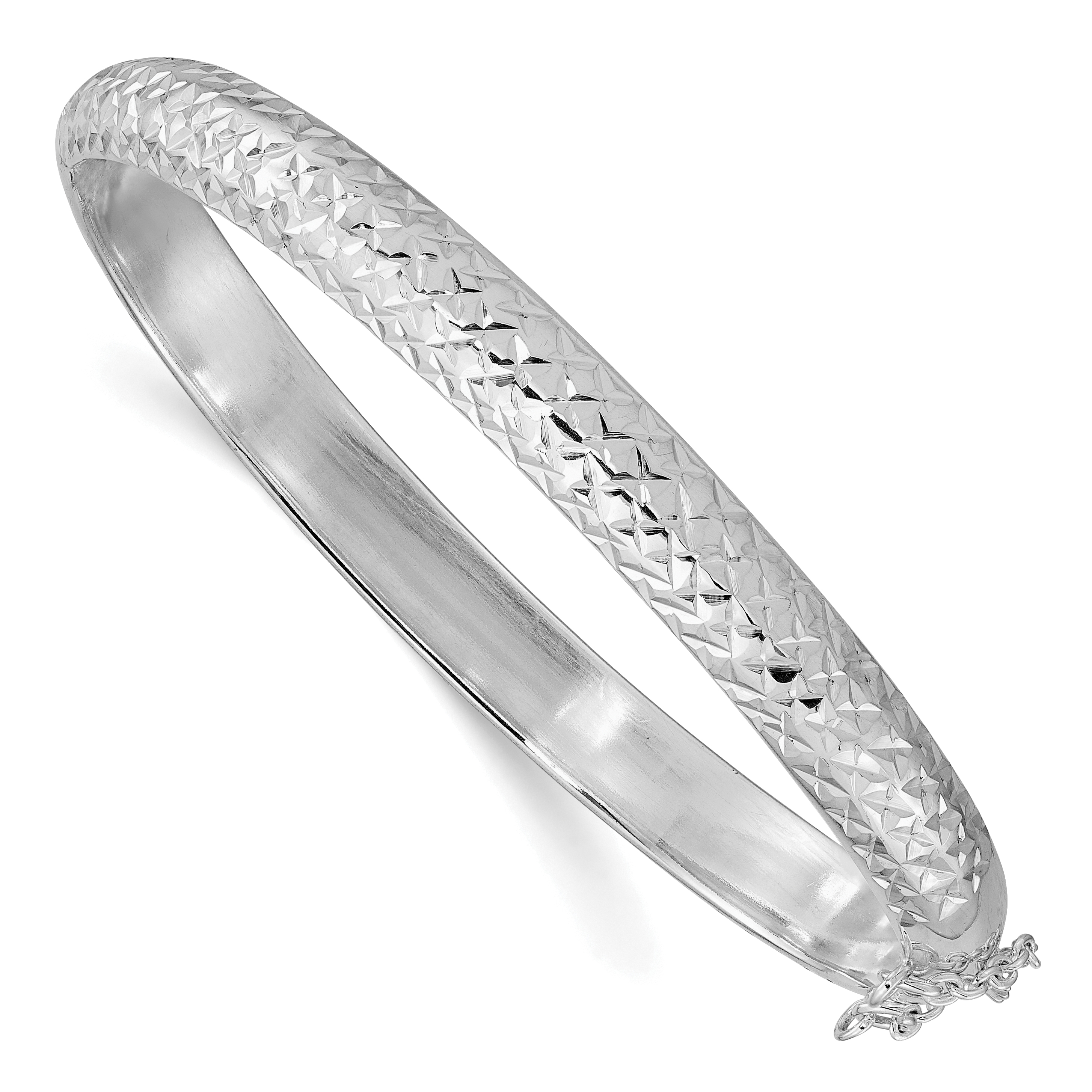 Sterling Silver Rhodium-plated Polished and D/C 7.00mm Hinged  Bangle (QB1424)