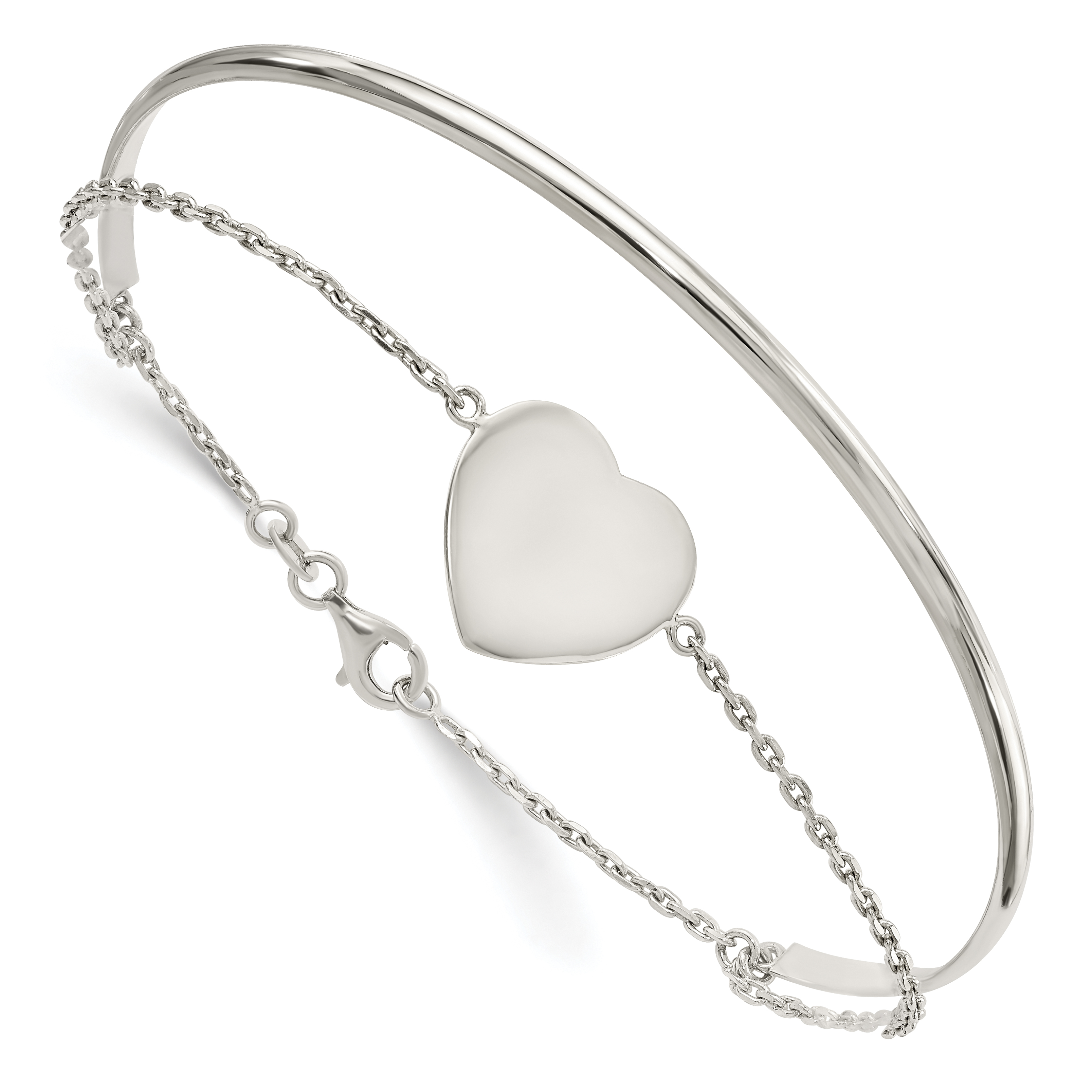Sterling Silver Polished Heart Bracelet/Bangle (QB1436)