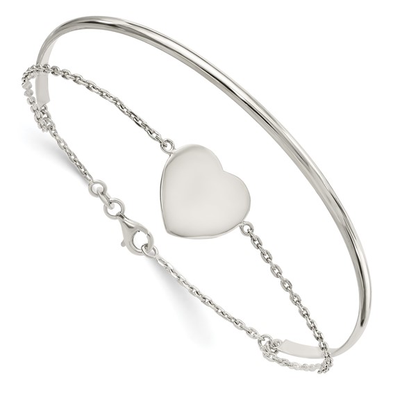 Sterling Silver Polished Heart Bracelet/Bangle
