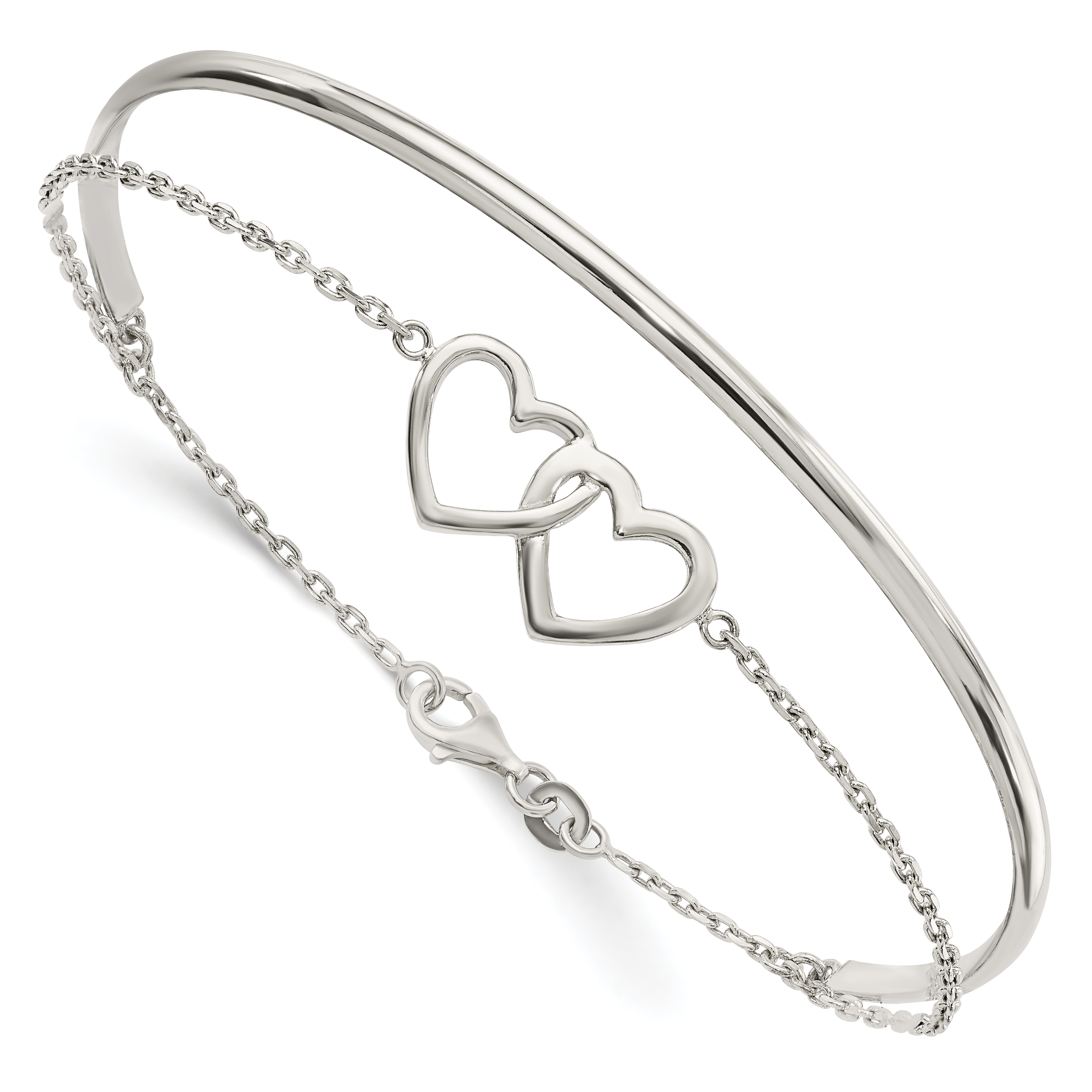 Sterling Silver Polished Double Heart and Bangle (QB1437)