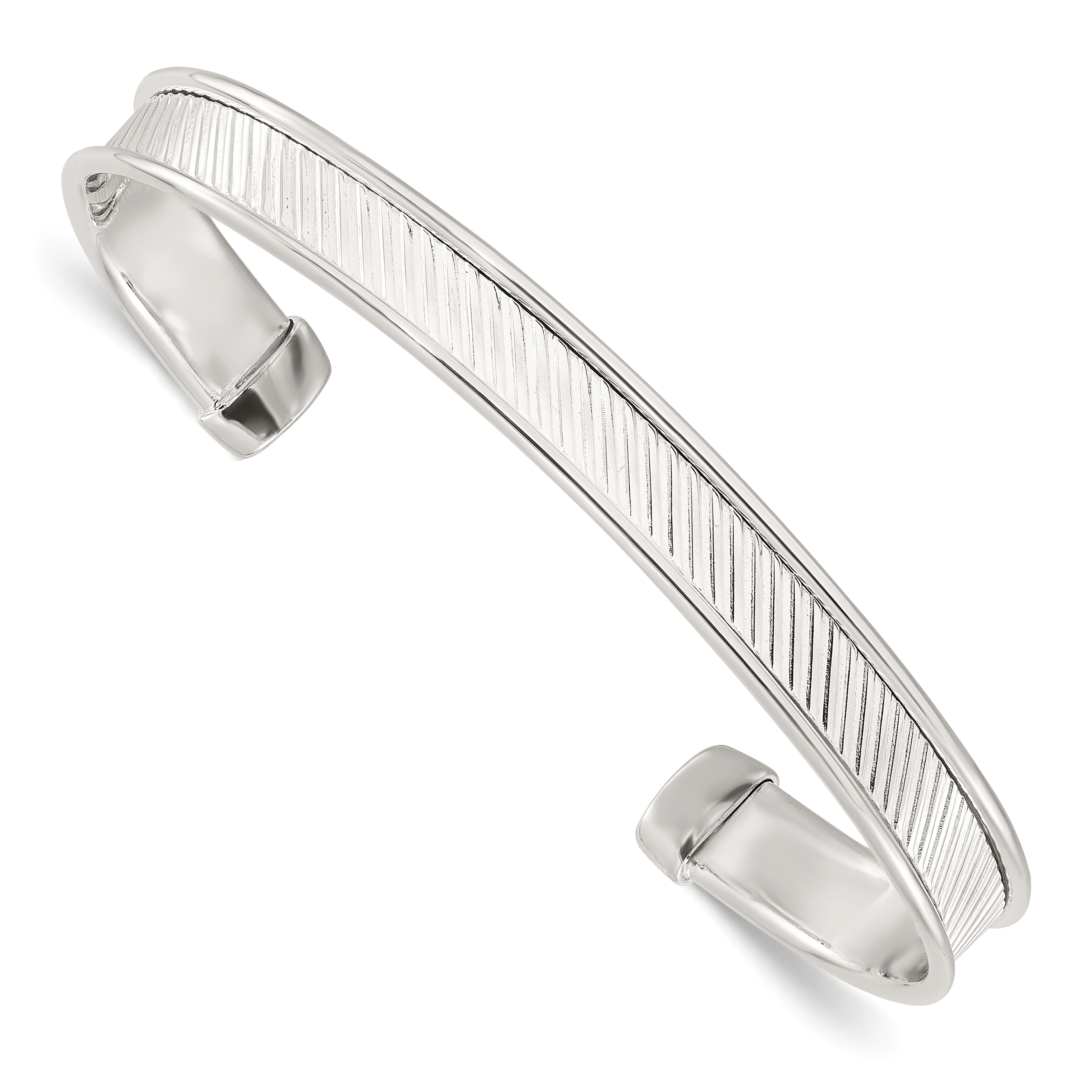 Sterling Silver Polished Textured Cuff Bangle Bracelet (QB1452)
