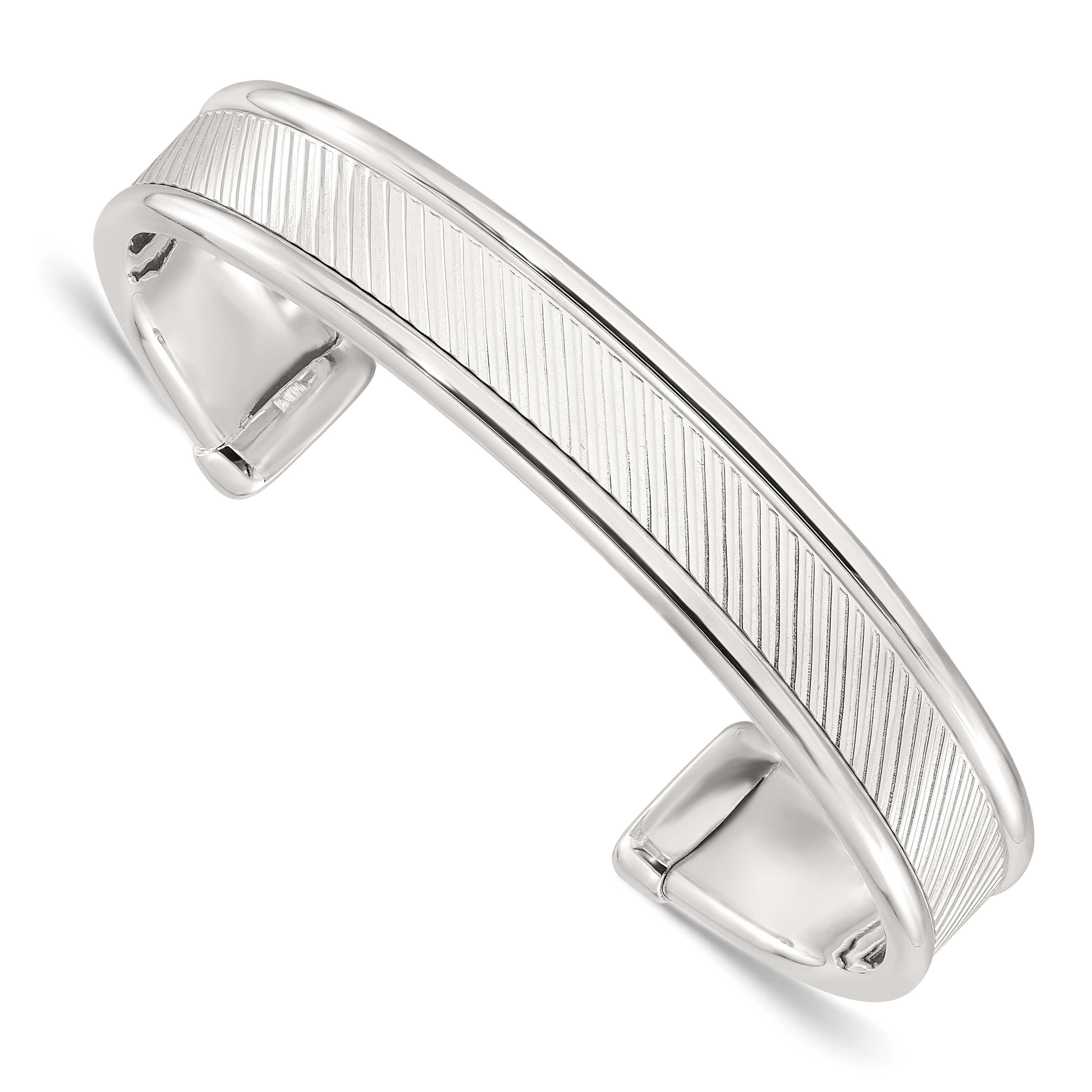 Sterling Silver Polished Textured Cuff Bangle Bracelet (QB1453)