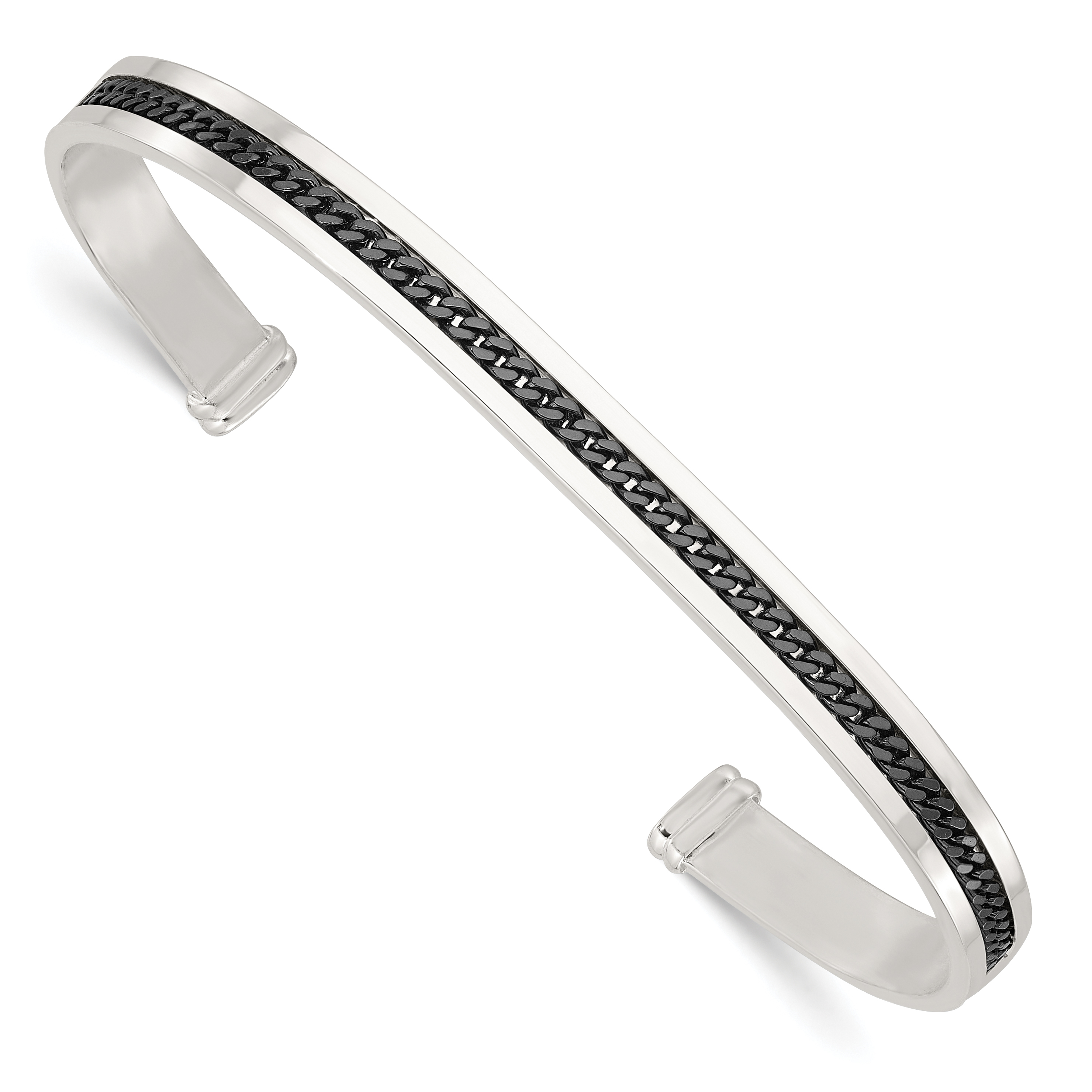 Sterling Silver with Black Rhodium Inlay Cuff Bangle (QB1457)