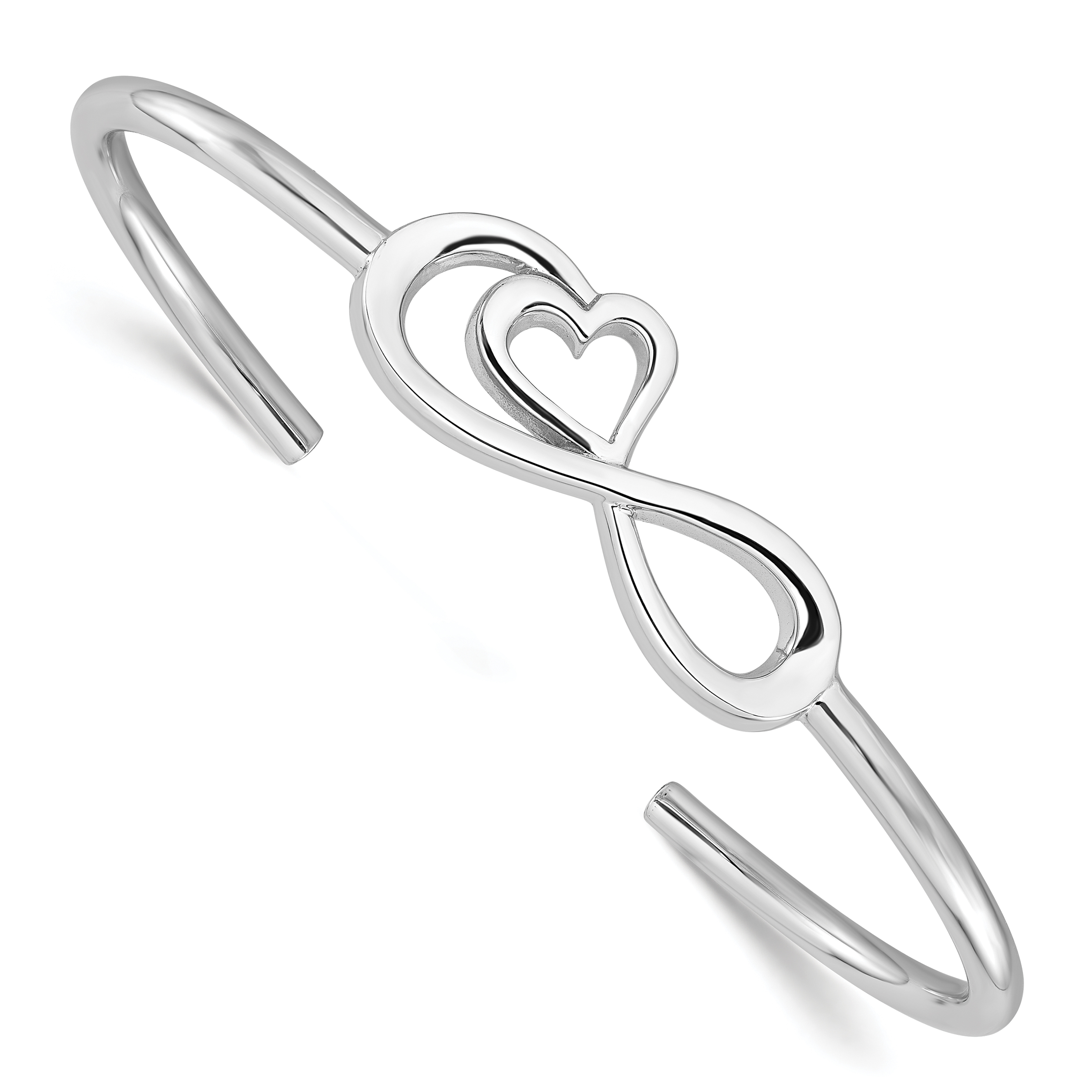Sterling Silver Rhodium-plated Heart Infinity Symbol Cuff Bangle (QB1461)